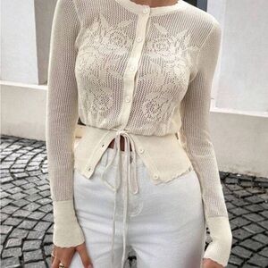 Target Cream Crochet Tie-Waist Button Cardigan